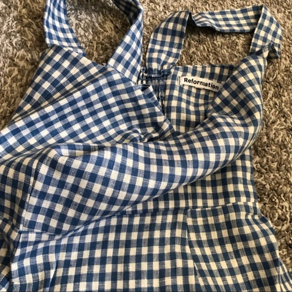 π Reformation Brigitte Linen Dress - Azure Check - Picture 7 of 9